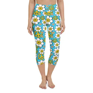 Hippie Flower Pattern Yoga Capris