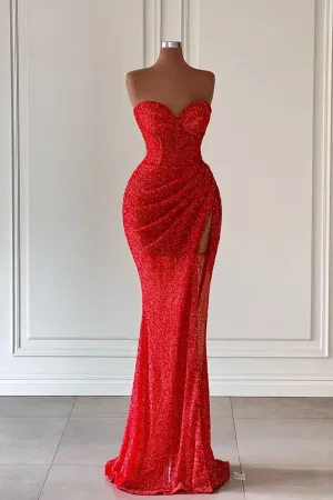 kamahe Charming Sweetheart Sleeveless Mermaid Prom Dresses Long Slit Online