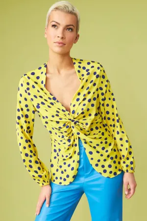 Ladies Yellow Silk Blend Polka Dot Parma Blouse