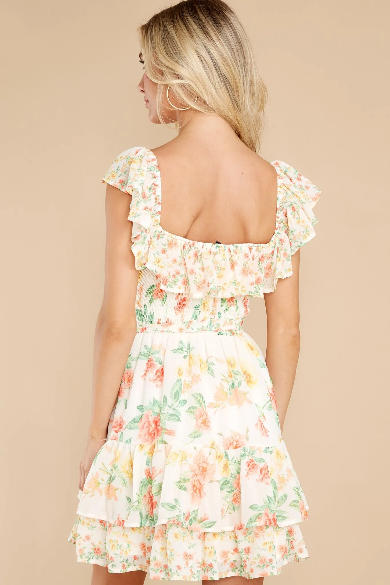 Lighthearted Laughter Ivory Multi Floral Print Dress