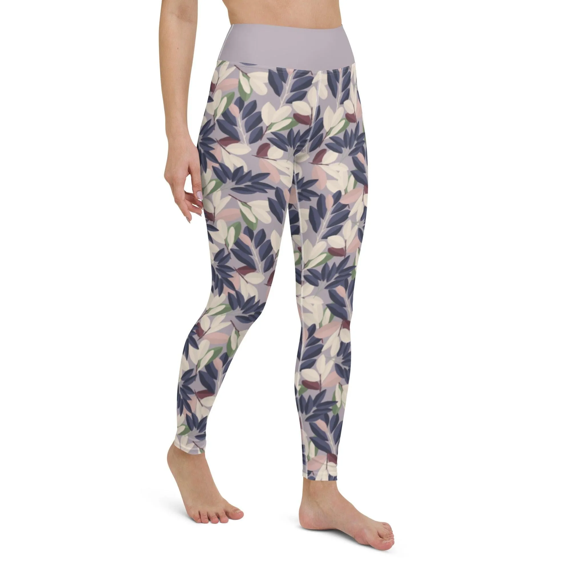 Lilac Leaves Women's High-Waisted Yoga Pants