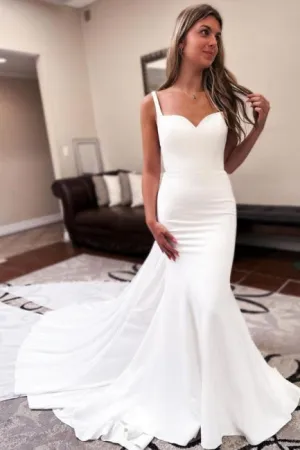 Mermaid Sweetheart Floor-Length Sleeveless Stain Wedding Dresses with Ruffles