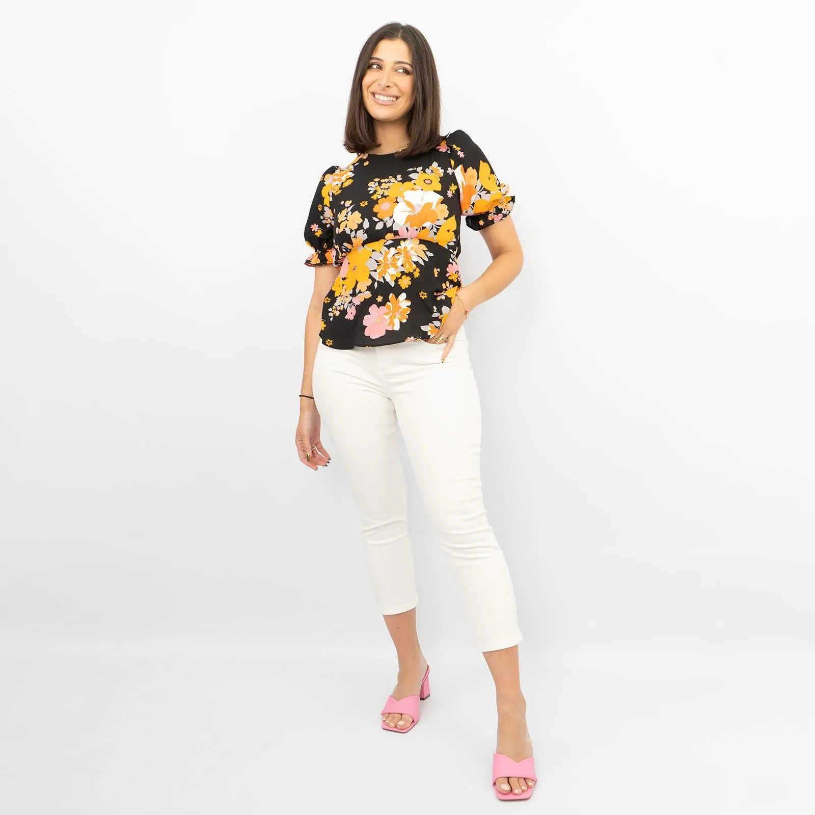 Oasis Vibrant Floral Puff Sleeve Top