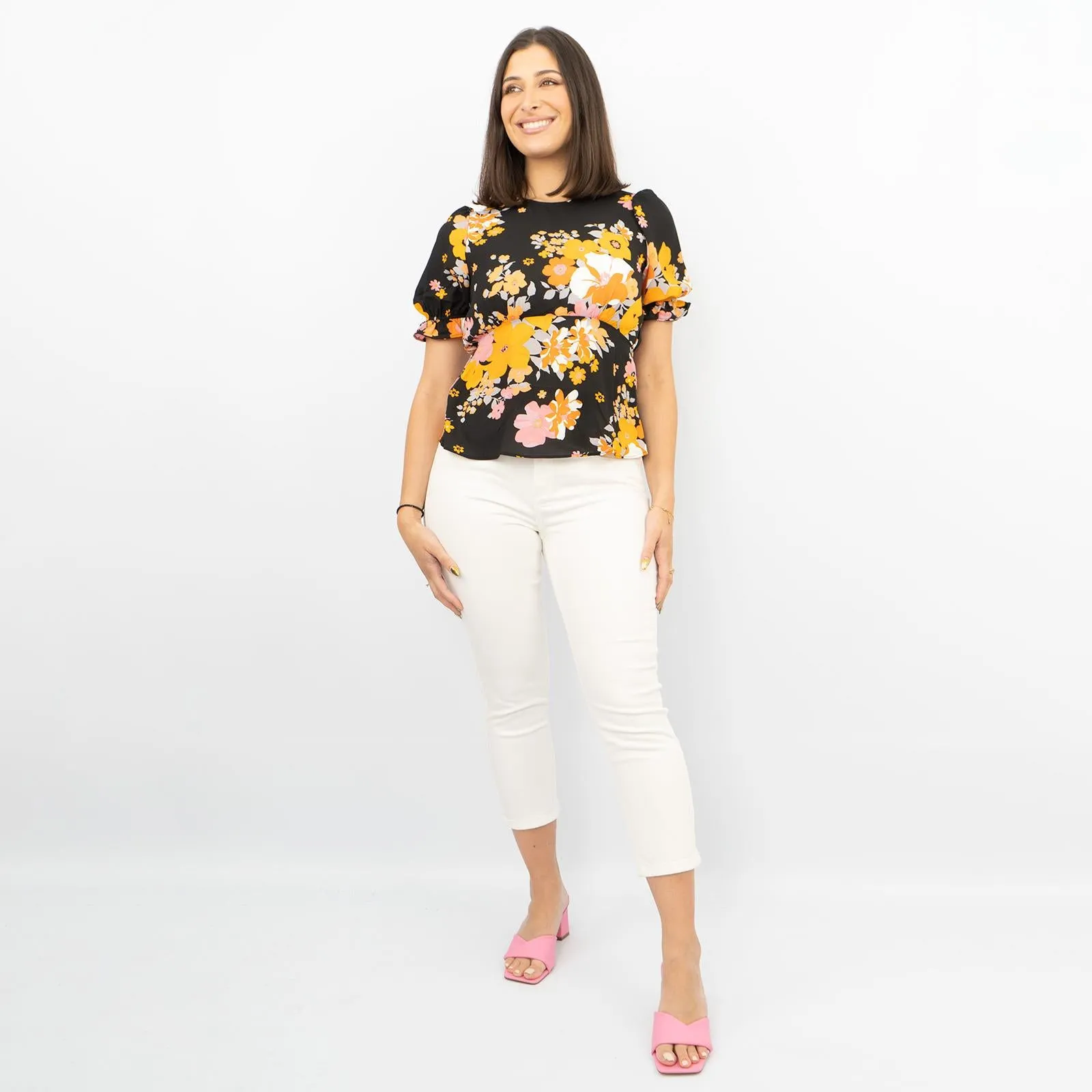 Oasis Vibrant Floral Puff Sleeve Top