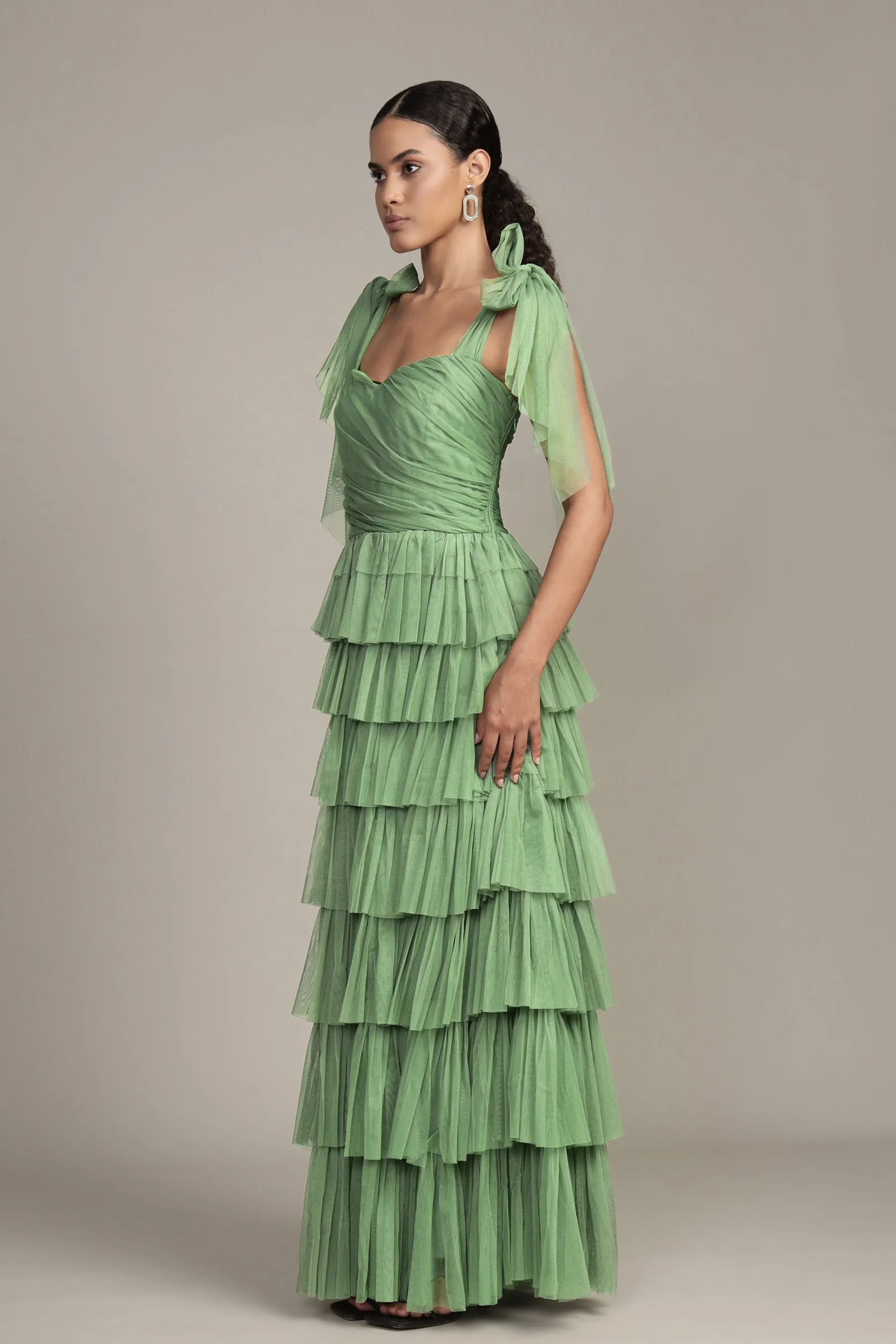 Ophelia Olive Green Maxi Dress with Tie Detail