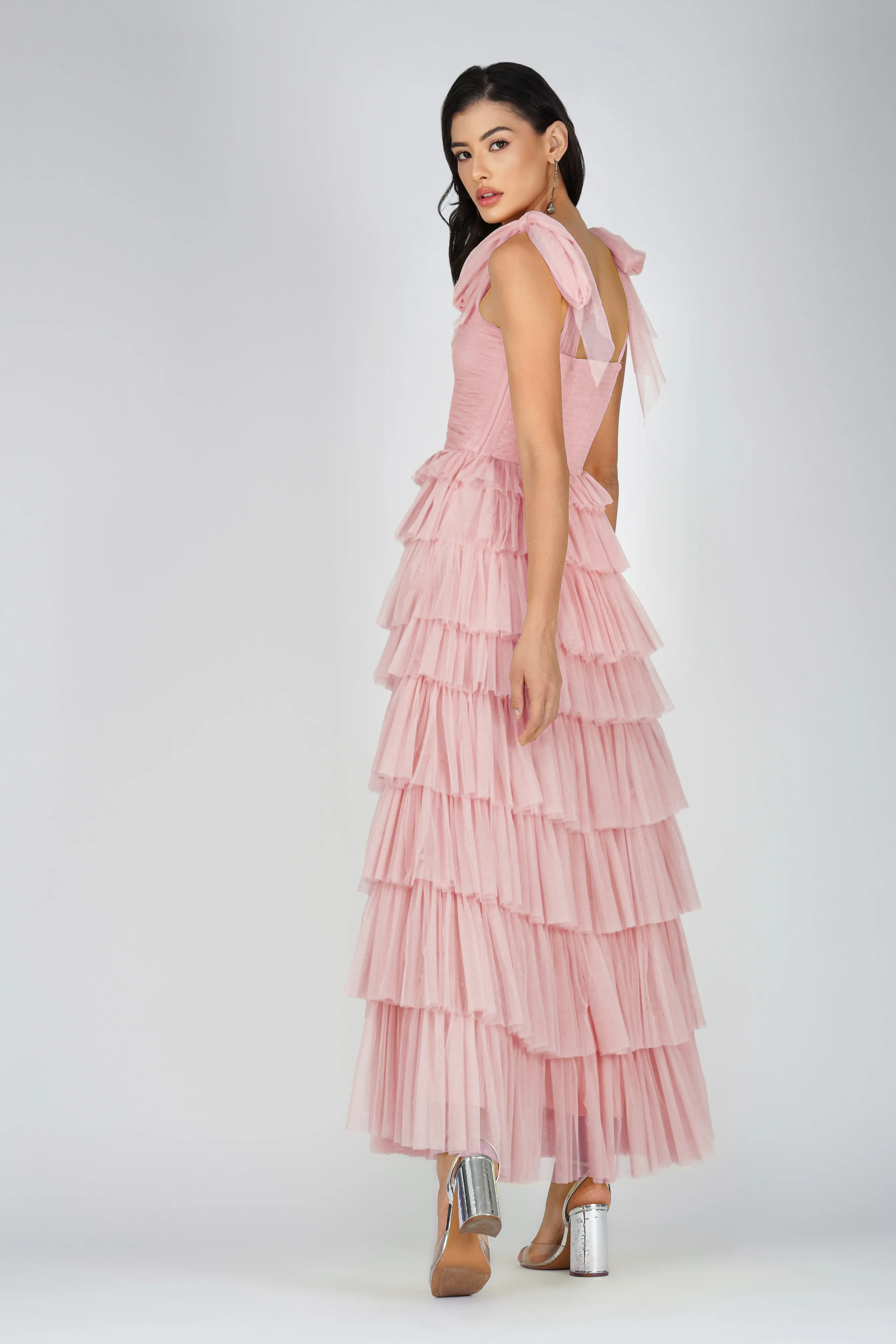 Ophelia Pink Maxi Dress with Tie Detail