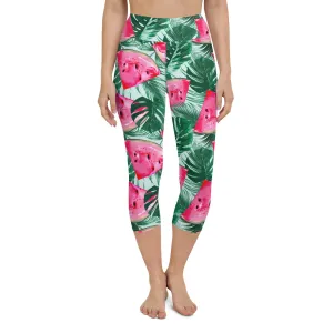 Palm Leaves & Watermelon Yoga Capris