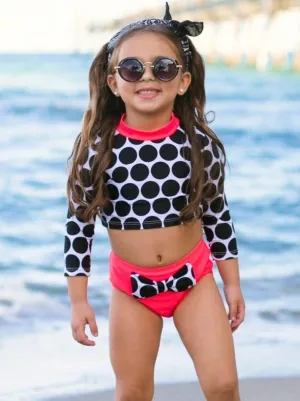 Peace and Polka Dots Two Piece Rash Guard Swimsuit