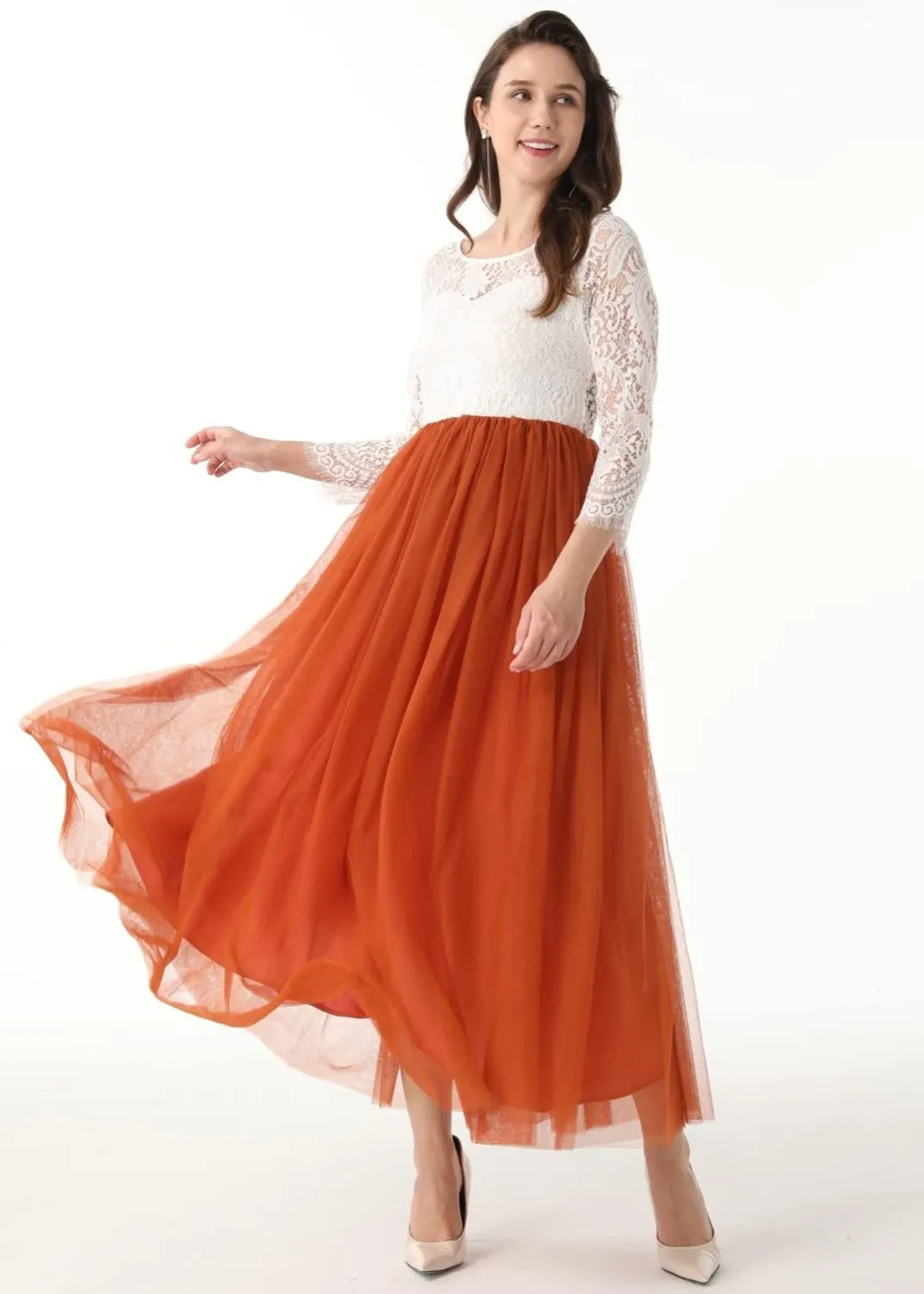 Peony Lace Dress for Women in Burnt Orange