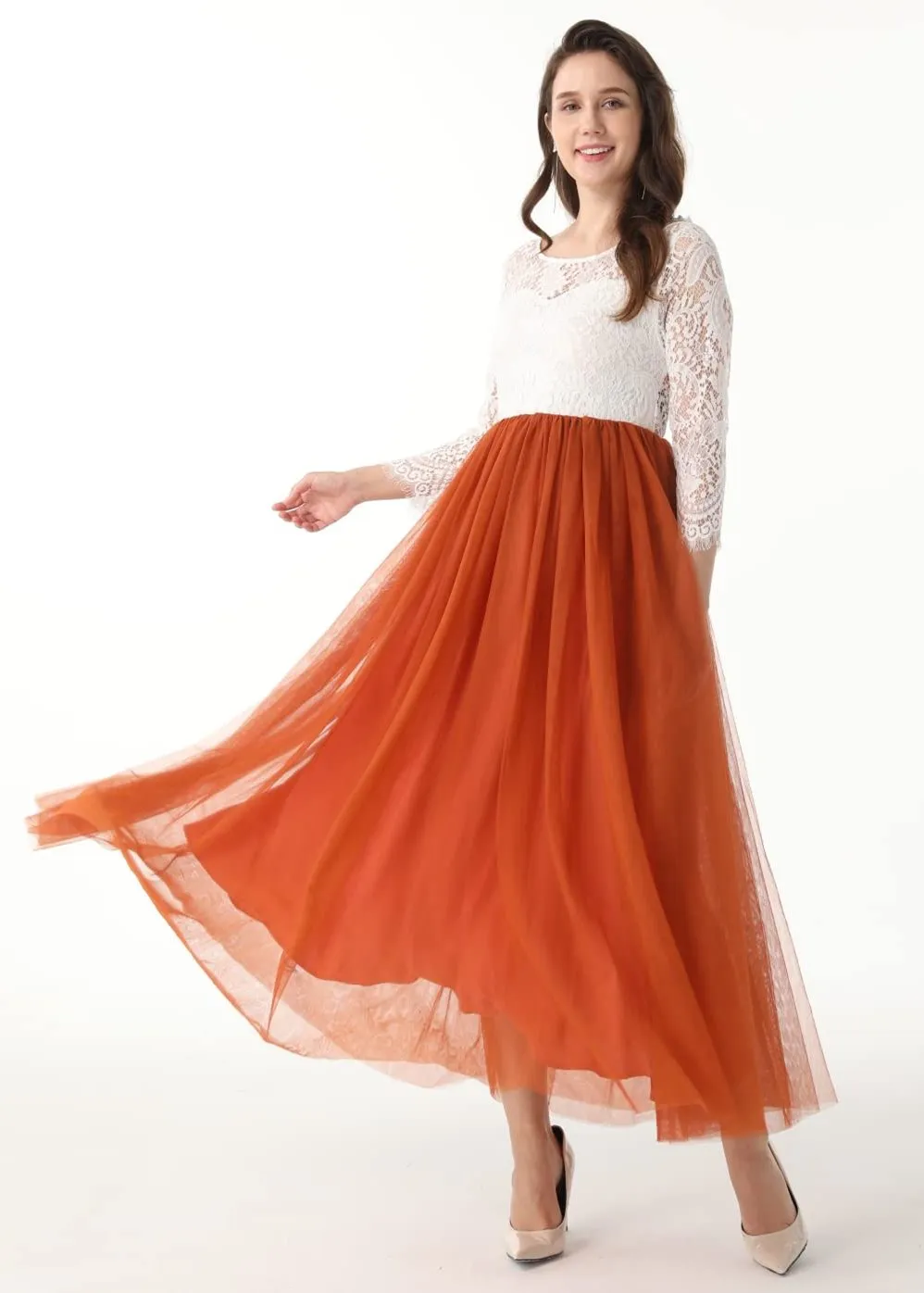 Peony Lace Dress for Women in Burnt Orange