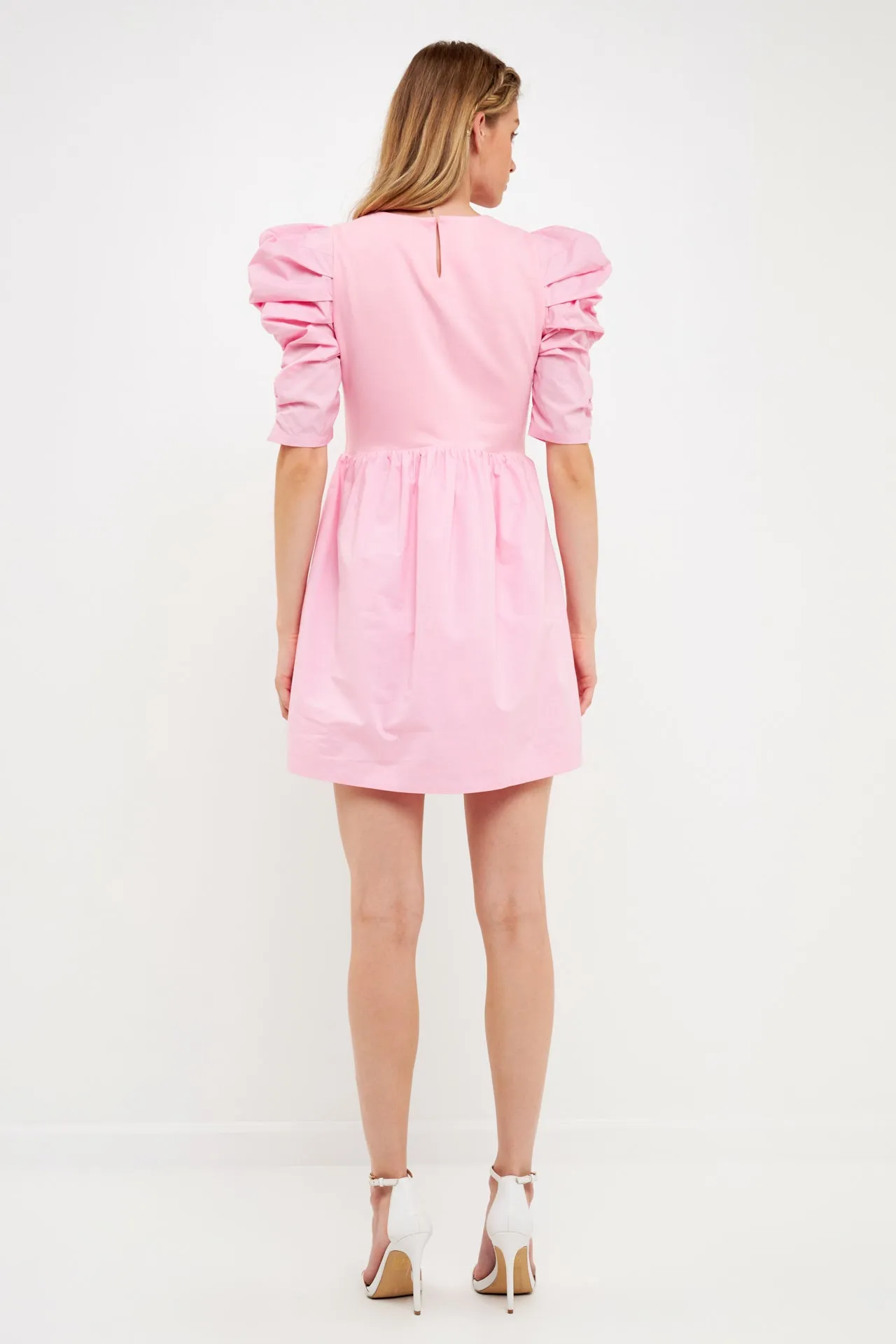 Pleated Puff Sleeve Mini Dress