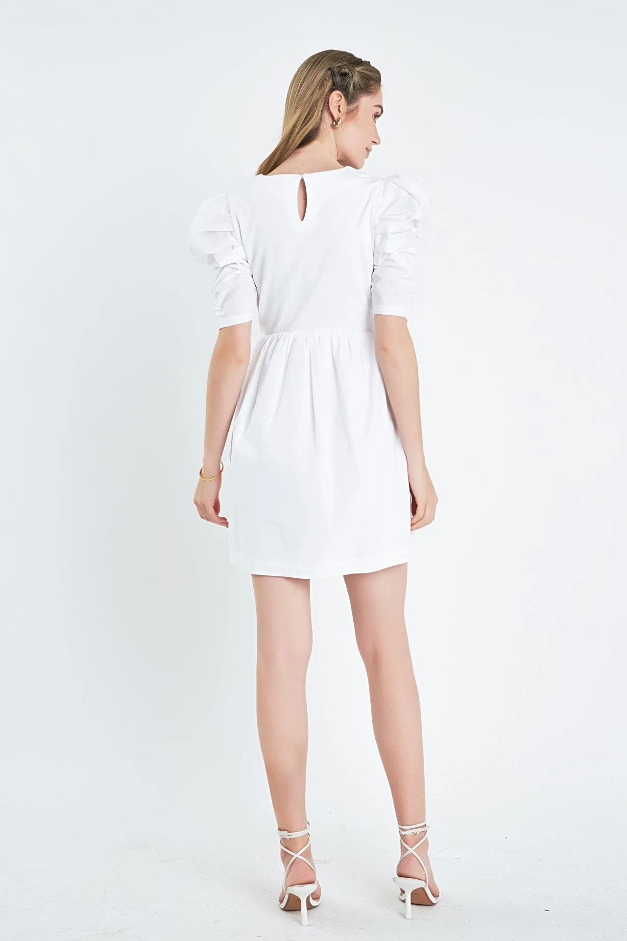 Pleated Puff Sleeve Mini Dress