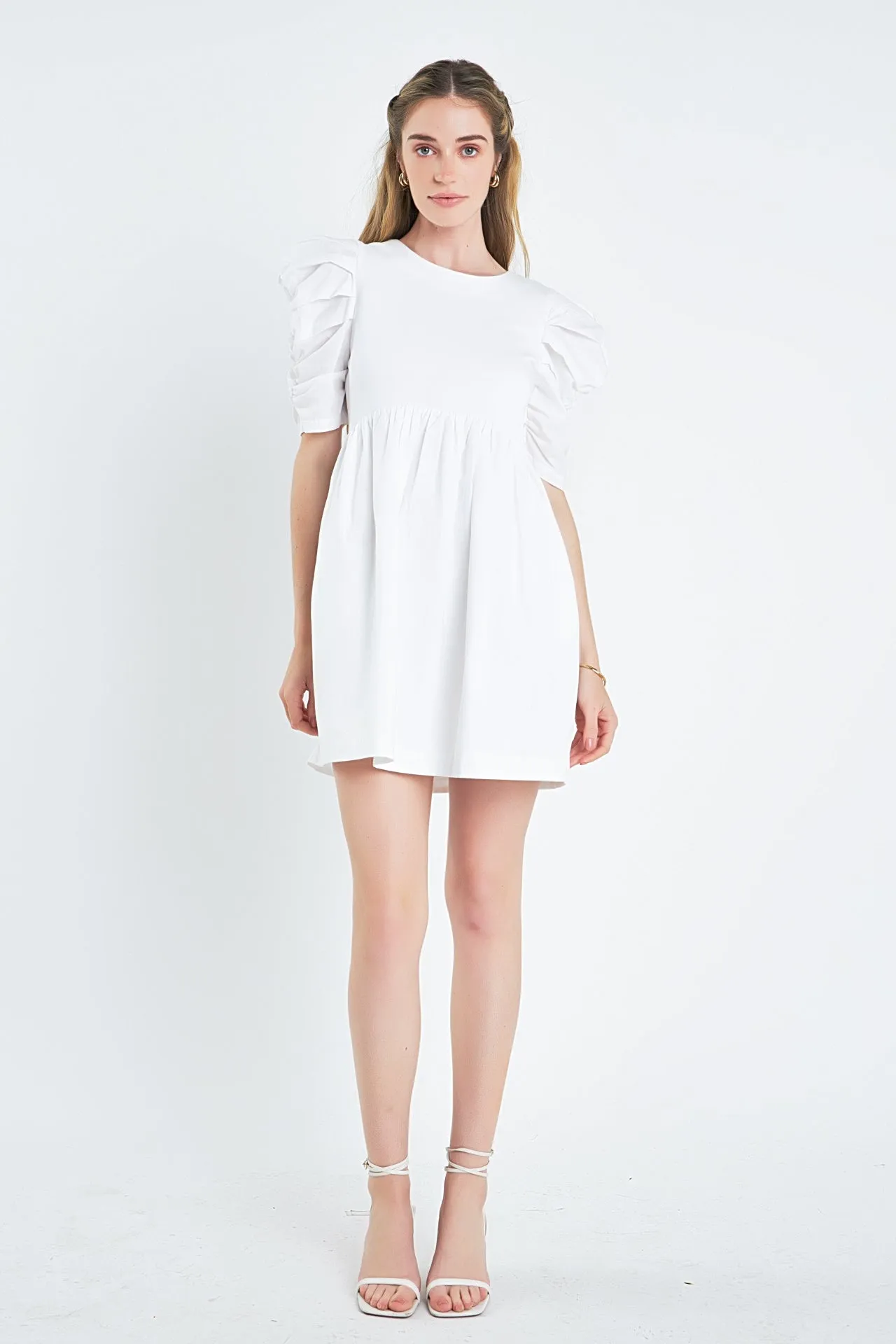 Pleated Puff Sleeve Mini Dress