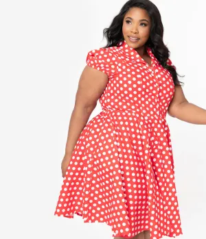 Plus Size 1950s Red & White Polka Dot Mona Swing Dress