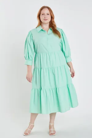 Plus Size V-neckline Puff Sleeve Midi Dress