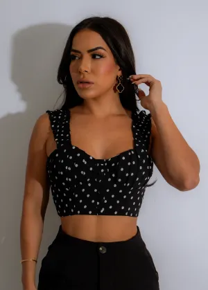 Polka Dot Charm Crop Top Black