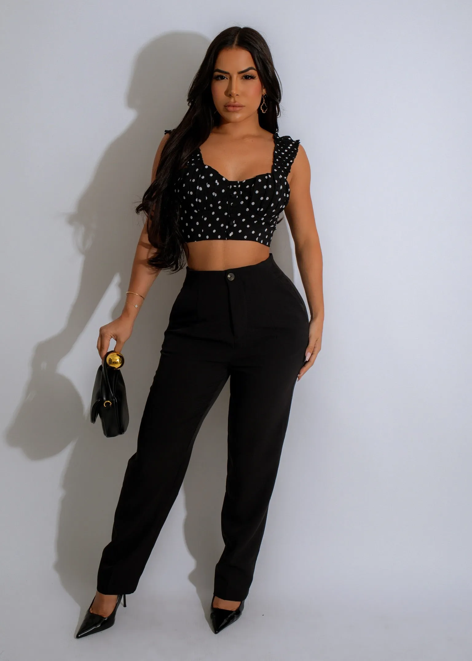 Polka Dot Charm Crop Top Black