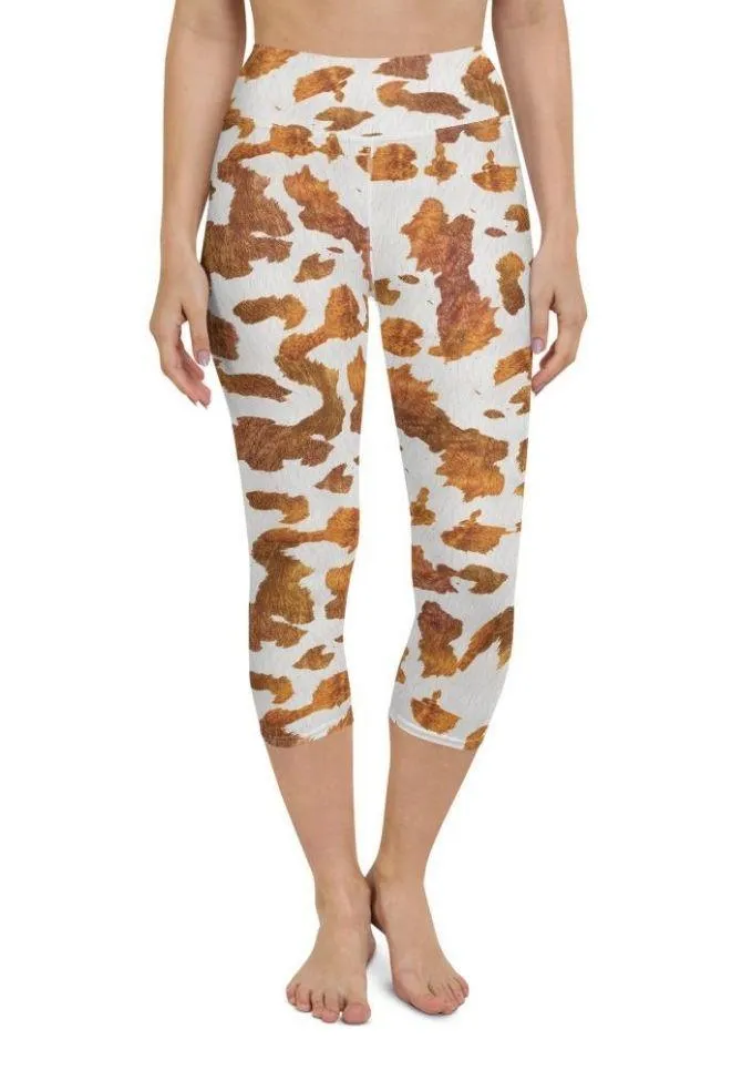 Realistic Cow Print Yoga Capris