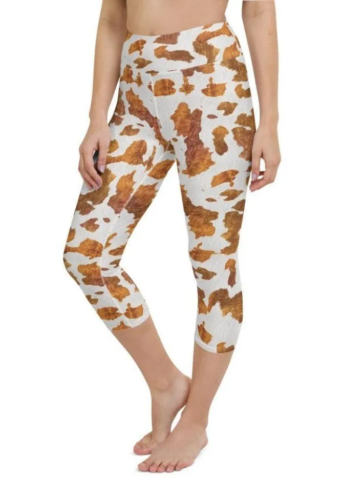 Realistic Cow Print Yoga Capris