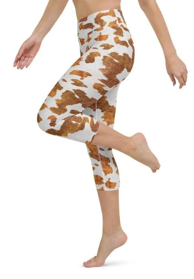 Realistic Cow Print Yoga Capris