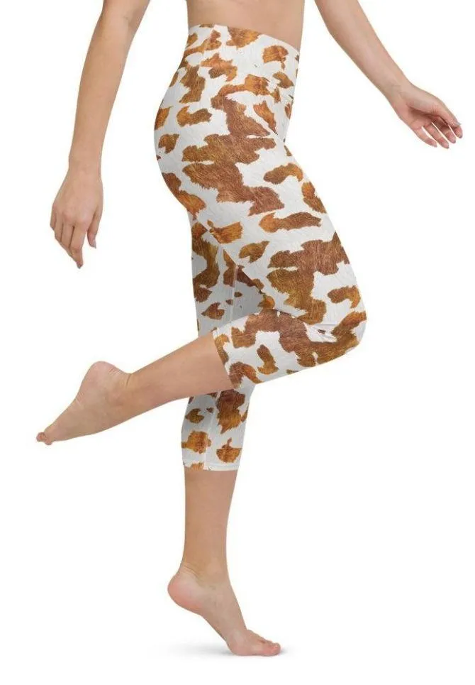 Realistic Cow Print Yoga Capris