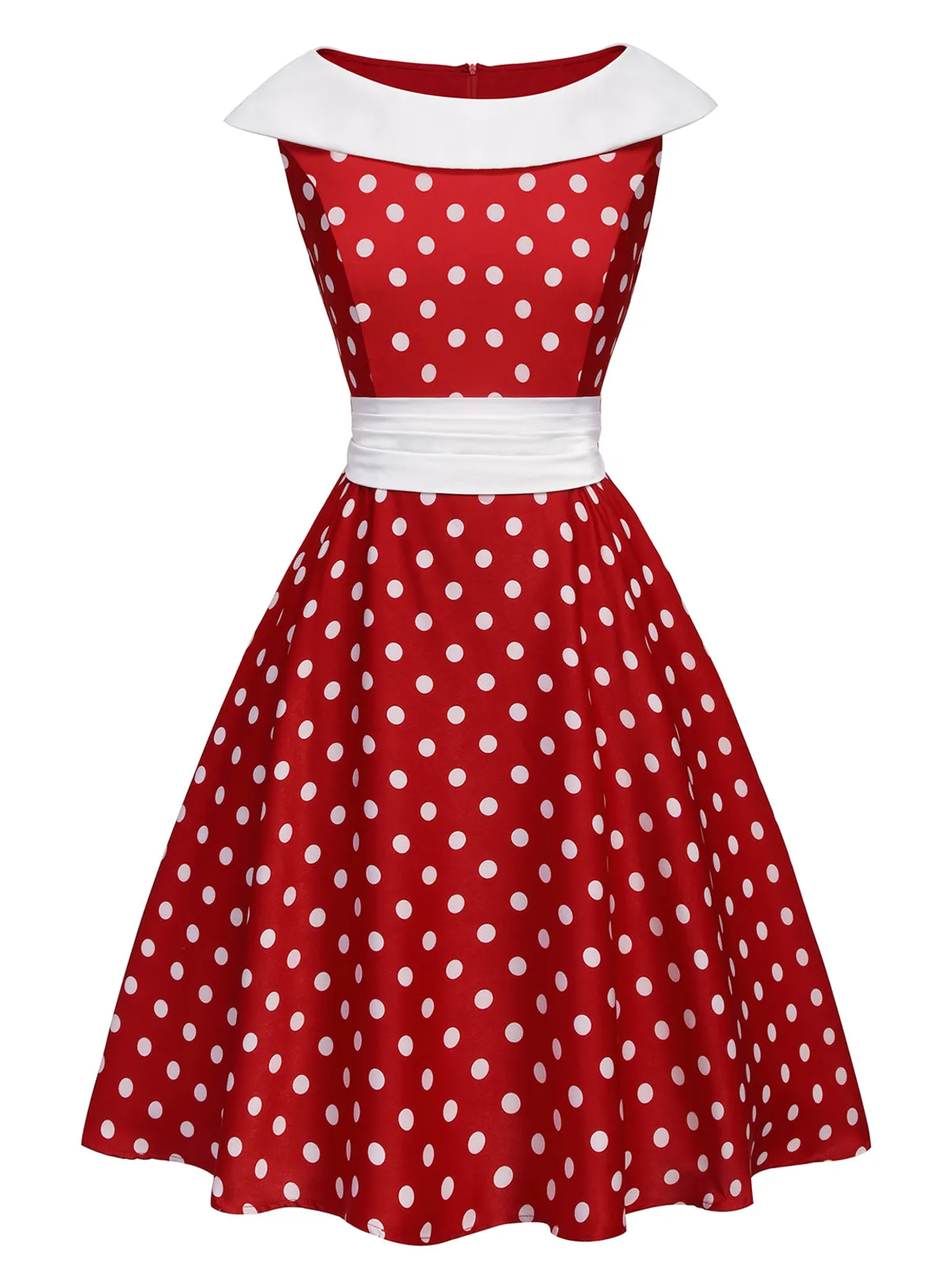 Red 1950s Dots Patchwork Swing Dress