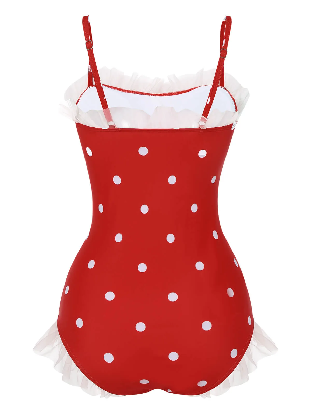 Red 1950s Mesh Polka Dot Swimsuit