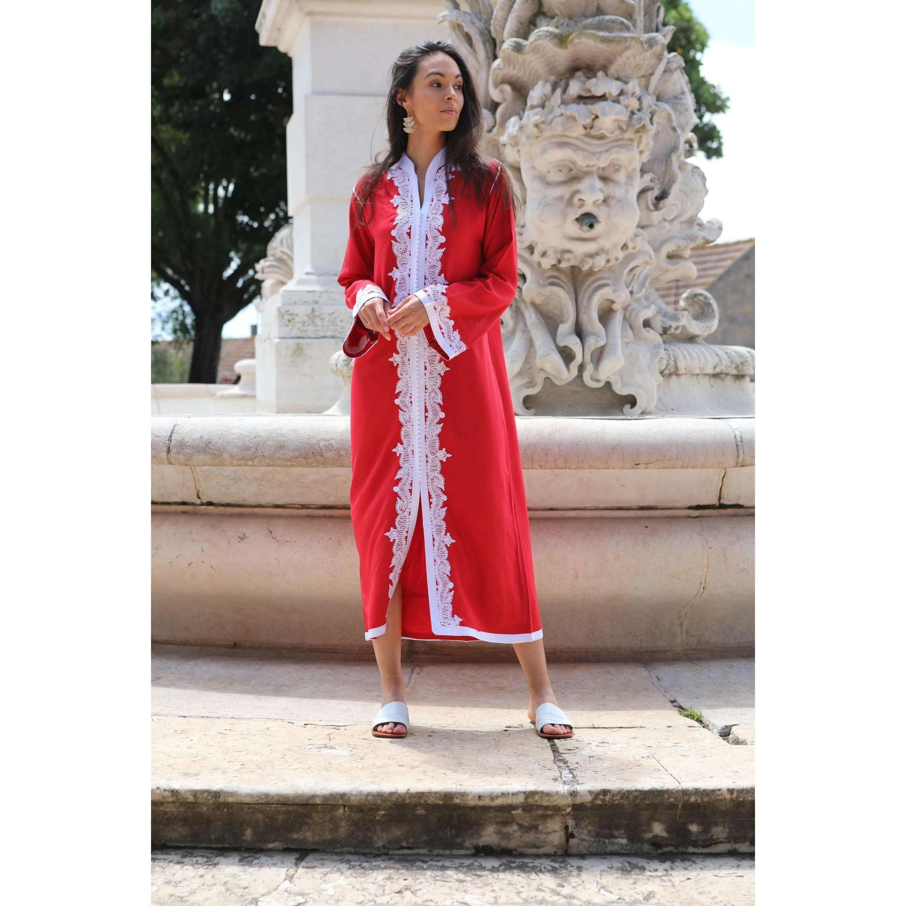 Red & White Karima Kaftan Caftan-Moroccan Kaftan