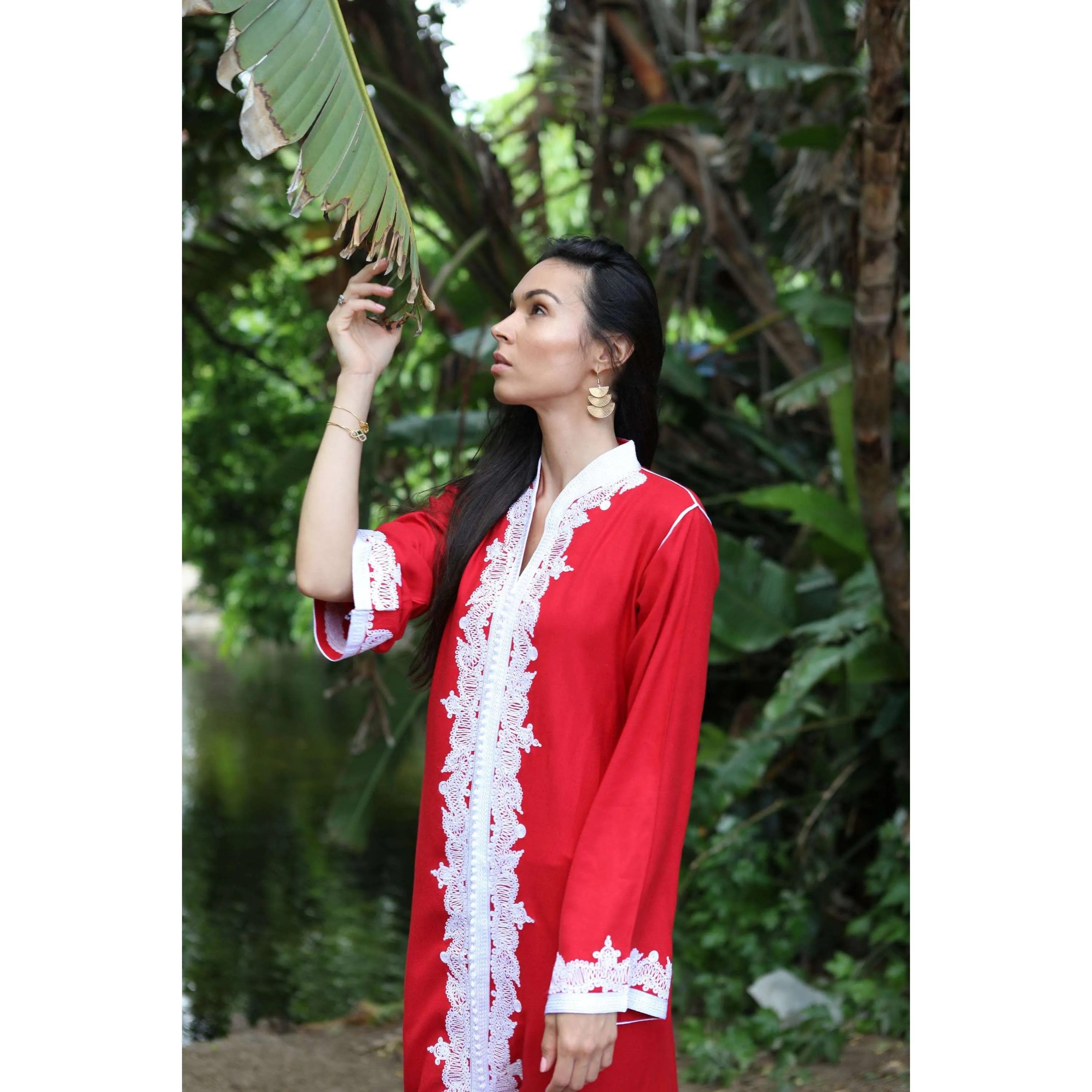 Red & White Karima Kaftan Caftan-Moroccan Kaftan