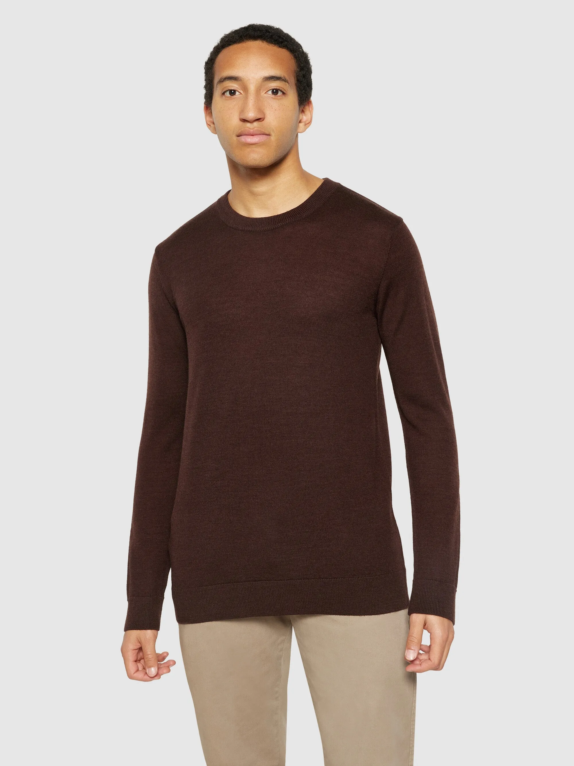 Regular merino knit crew neck - RWS - Demitasse (brown)