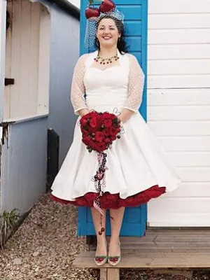 Retro Short Country Wedding Dress Tea Length Halter 50s Wedding Dress with Polka Dot Bolero,20111765