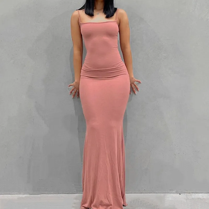 Satin Slip Sleeveless Backless Maxi Dress Women Y2k Summer