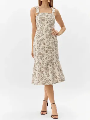 Selina Bow Tie Jacquard Midi Dress