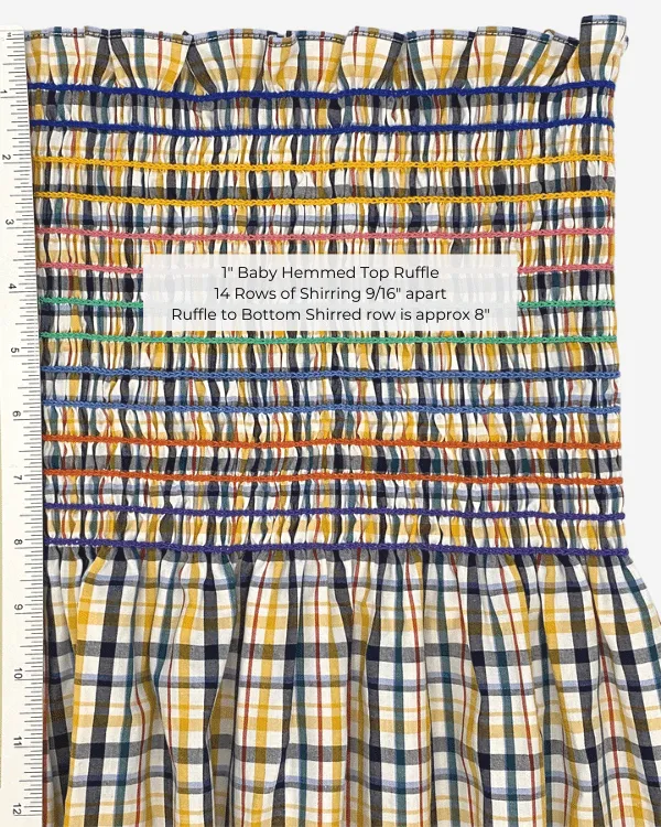 Smocked Shirred Fabric and Straps | Yellow Multicolor Check