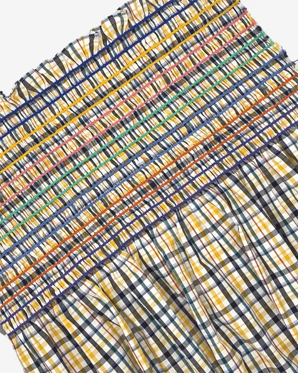 Smocked Shirred Fabric and Straps | Yellow Multicolor Check