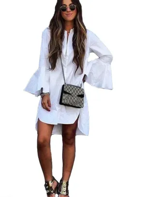 TastyHottie - White Flare Sleeve Shirt Dress Summer Fashion O Neck Straight