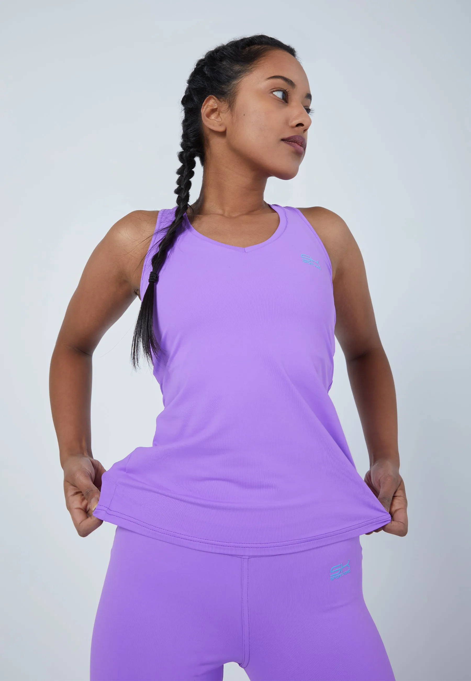 Tennis V-Neck Tank Top with racer back, purple