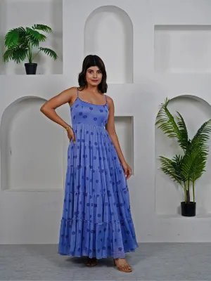 Water Lily Blue Cotton Chiffon Maxi Dress