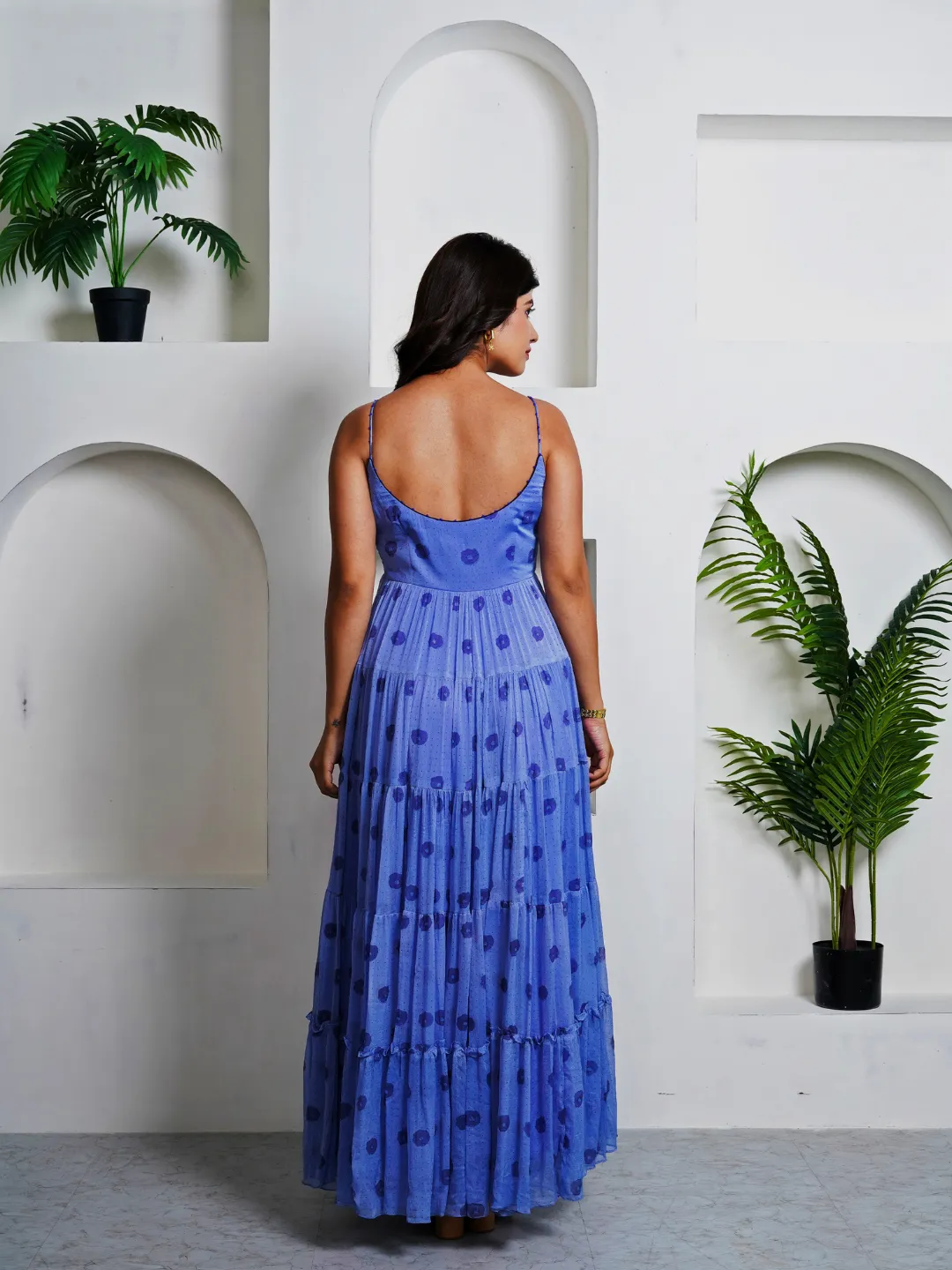 Water Lily Blue Cotton Chiffon Maxi Dress