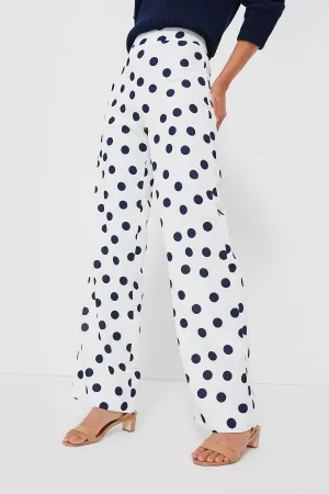 White and Navy Polka Dot Conway Pants