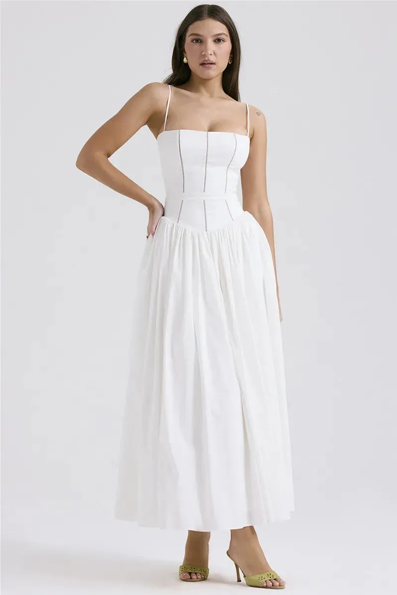 White Stripe Corset Charming Frill Midi Dress