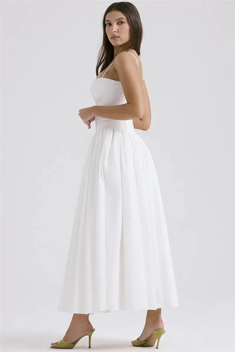 White Stripe Corset Charming Frill Midi Dress