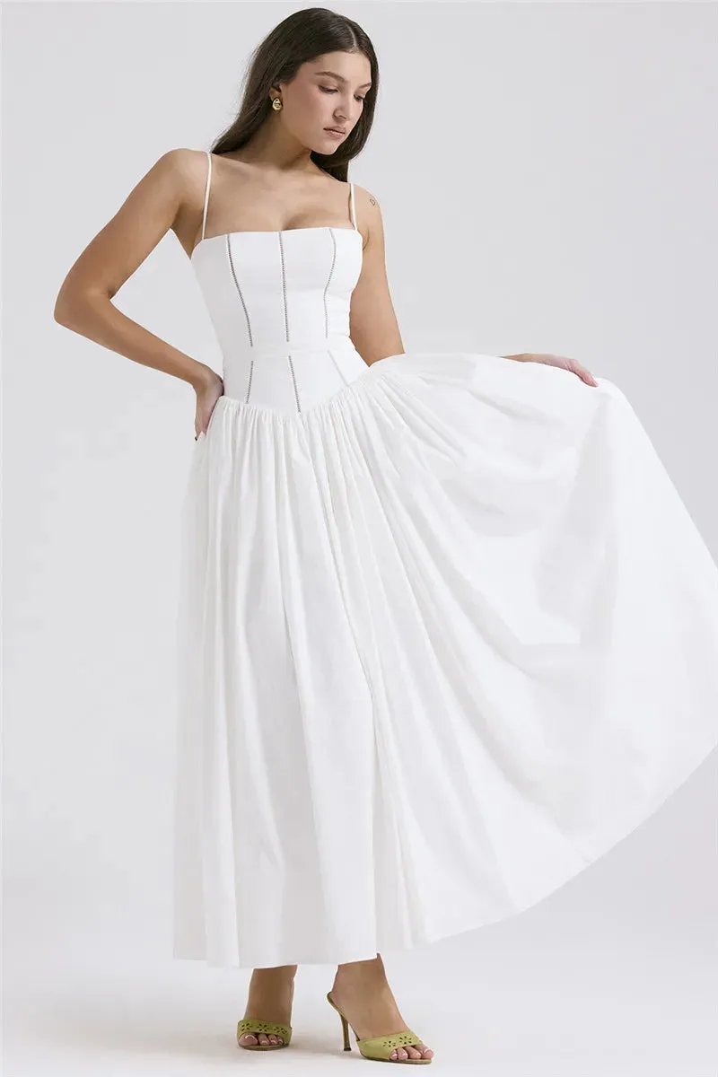 White Stripe Corset Charming Frill Midi Dress