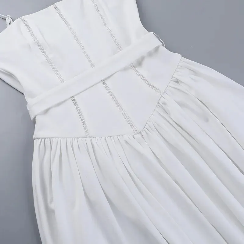 White Stripe Corset Charming Frill Midi Dress