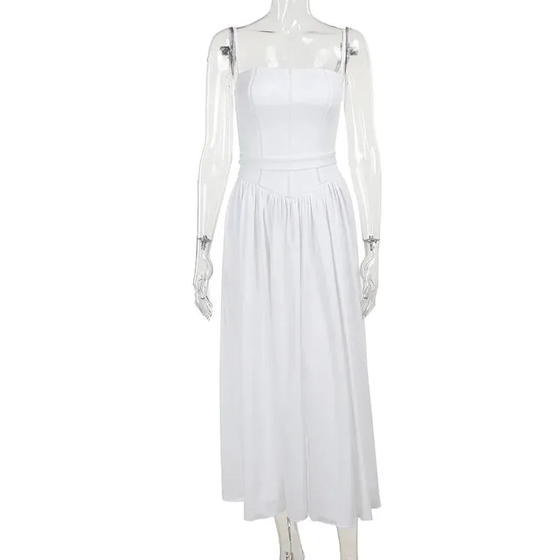 White Stripe Corset Charming Frill Midi Dress