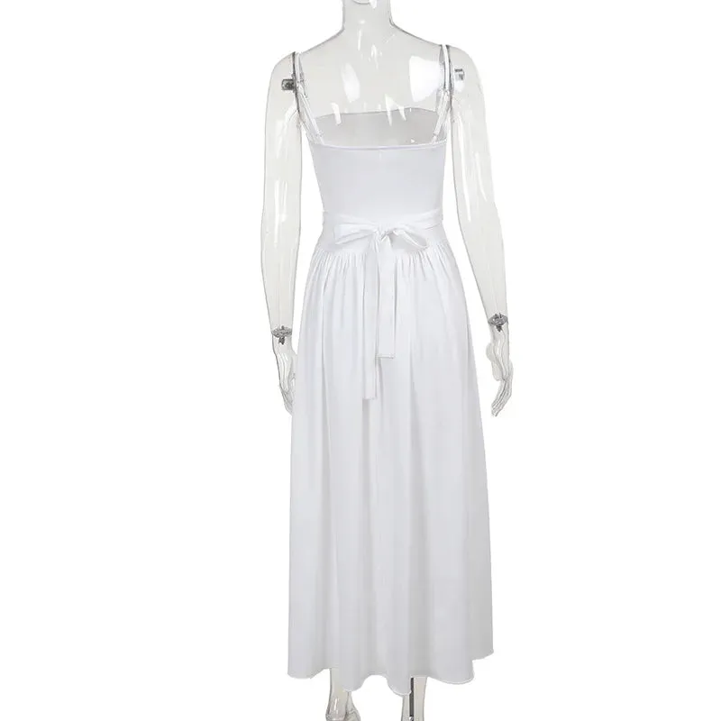 White Stripe Corset Charming Frill Midi Dress