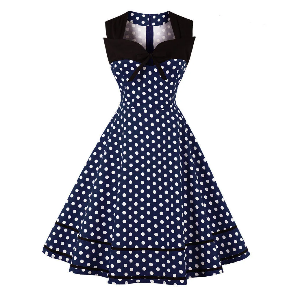 Women Vintage 1950s Rockabilly Polka Dot Retro Dresses